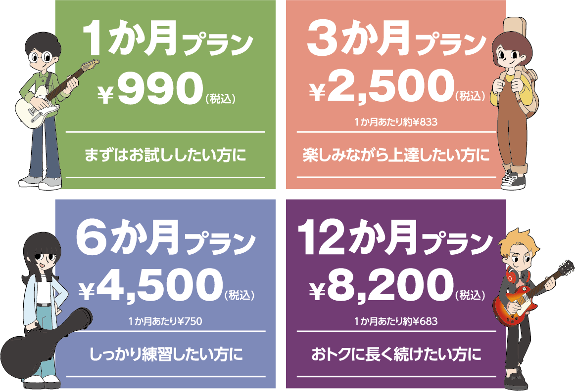 ギターセンパイ 1か月プラン・3か月プラン・6か月プラン・12か月プラン